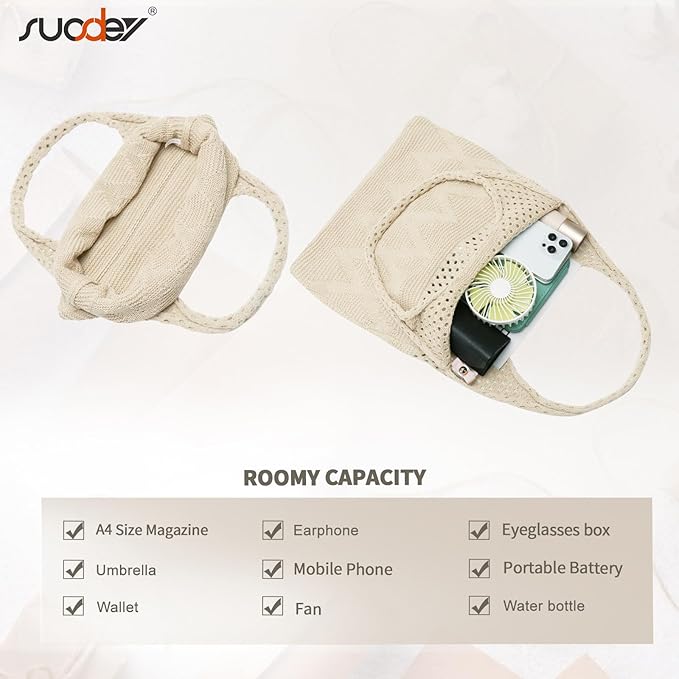 SUOSDEY Crochet Mesh Beach Tote Bag, Knit Summer Vacation Aesthetic Boho Tote Bag for Women