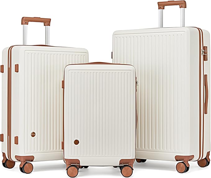 Luggage Sets with Spinner Wheels, 3 Piece Suitcase Set for Women,Hardside Luggage set Clearance with TSA Lock,Hard Shell Rolling suitcase,Hard Case for Travel(White, 3PCS Set)