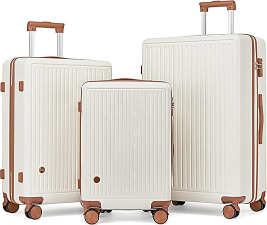 Luggage Sets with Spinner Wheels, 3 Piece Suitcase Set for Women,Hardside Luggage set Clearance with TSA Lock,Hard Shell Rolling suitcase,Hard Case for Travel(White, 3PCS Set)