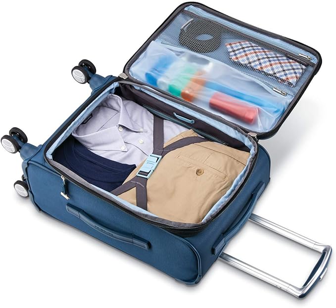Samsonite Solyte DLX Softside Expandable Luggage with Spinner Wheels, Mediterranean Blue, Checked-Medium 25-Inch
