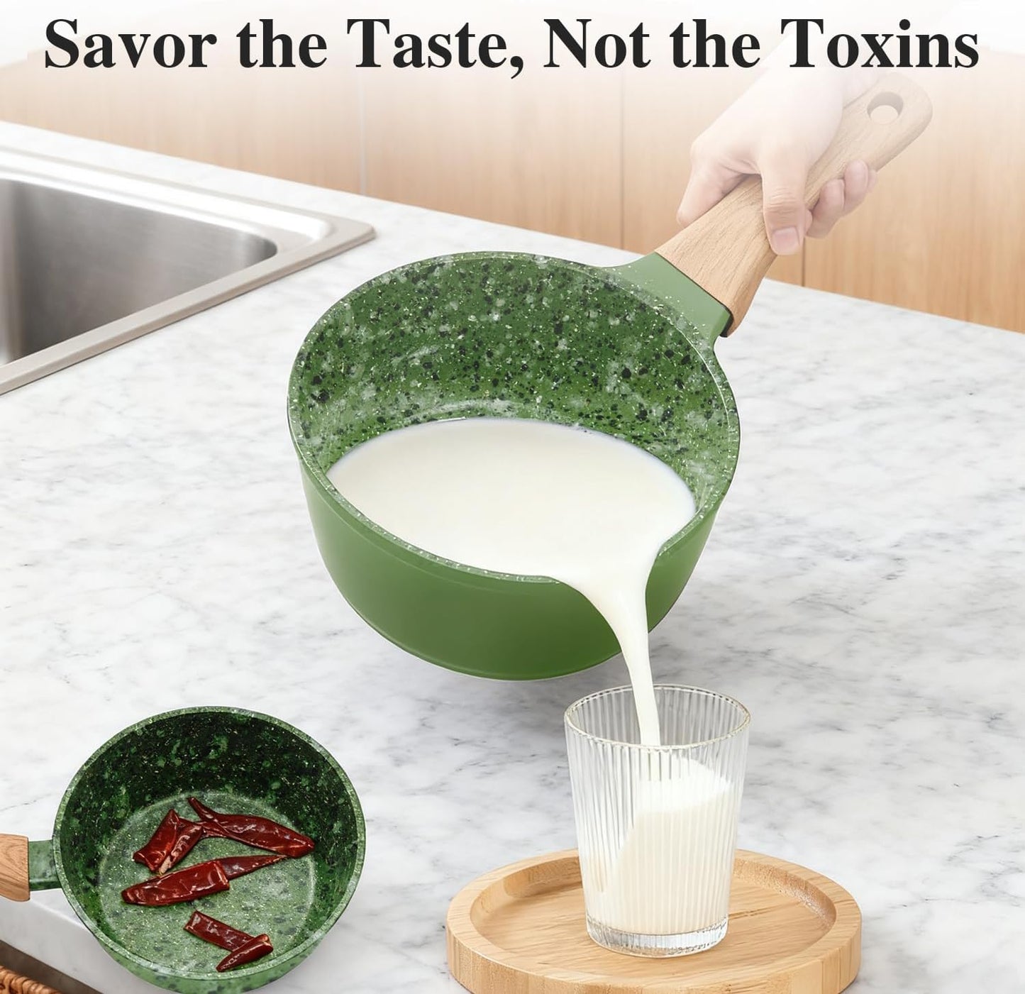 3-Piece Nonstick Pots and Pans Set with Lids, Includes 8.5 Inch Frying Pan 1.5Qt Saucepan and 2.2Qt Stock Pot, PFOA Free Dishwasher Safe Induction Compatible Family Cookware, Green