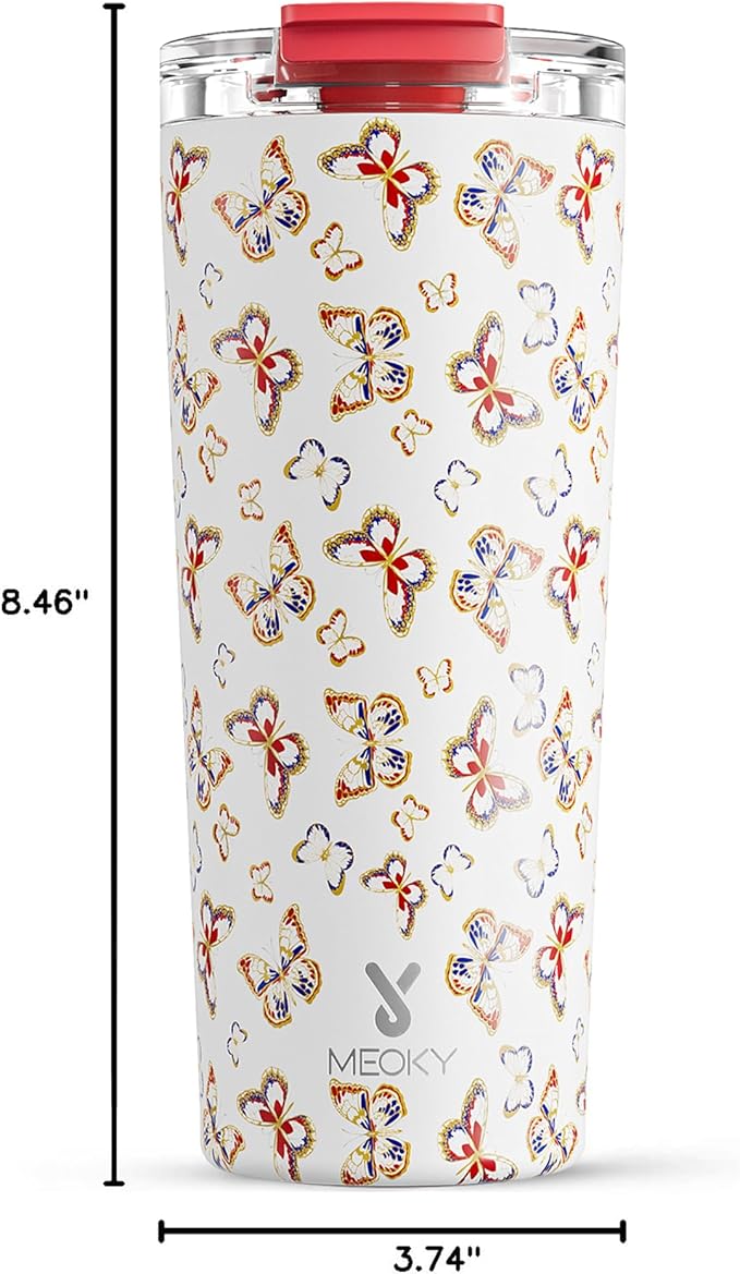 Meoky 24 oz Travel Coffee Mug with Leak-proof Lid, Stainless Steel Insulated Coffee Tumbler, Keeps Hot for 8 Hours or Cold for 24 Hours, Fits in Car Cup Holder (Jewel Butterfly)