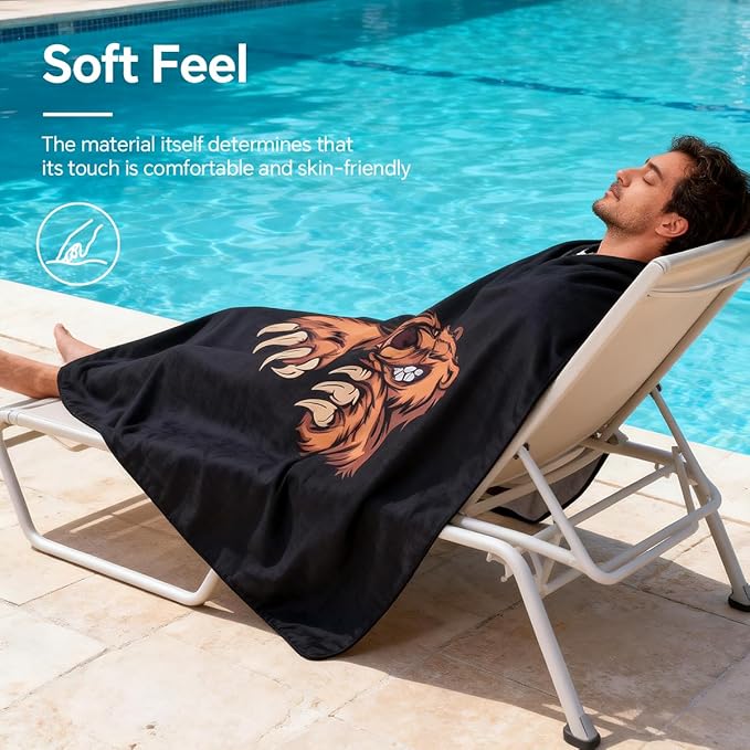 Microfiber Beach Towel,Ultra-Thin & Lightweight,Quick Dry,Sand Free,Super Absorbent-Compact Travel Towel for Sand,Pool,Swim,Yoga, Includes Carry Bag for Adults Women Men (Black, 71"×35")