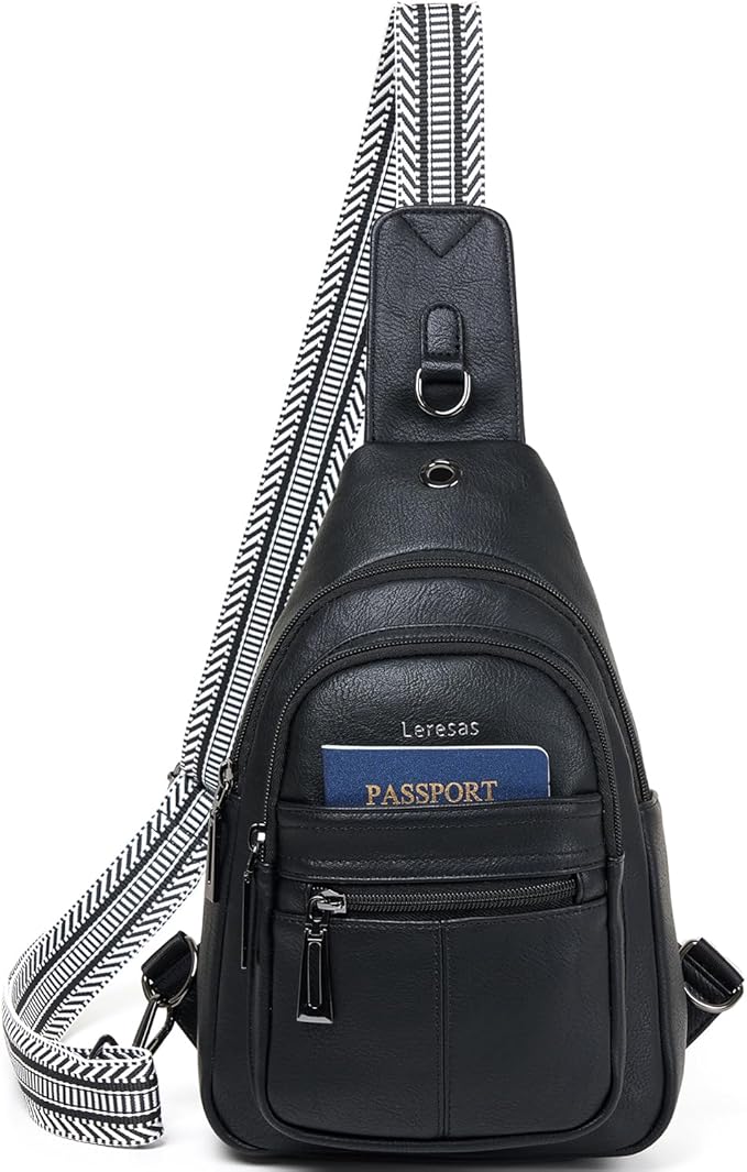 7L Sling Bag for Women Vegan Leather Crossbody Purse Chest Bags Fashionable Trendy Fanny Pack with Travel, Black