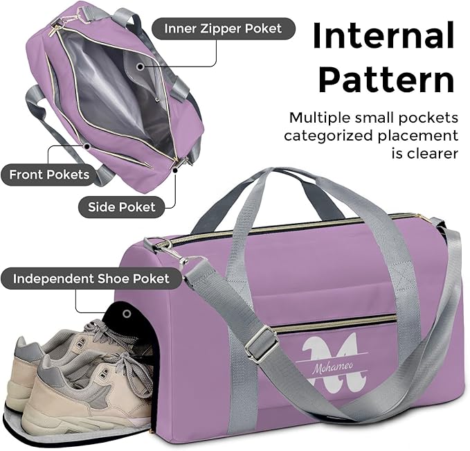 Personalized Tactical Gym Bag For Men，Custom Travel Duffel Bag with Name，Sports Workout Travel Bag with Shoes Compartment-Purple letters