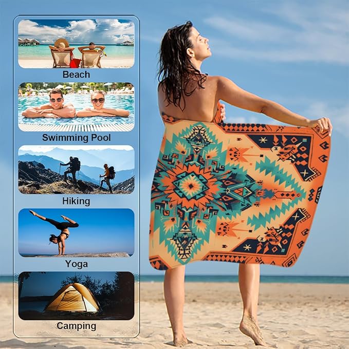 Tribal Vintage Floral Beach Towel, Large Microfiber Quick Dry Lightweight Pool Bath Towels Sand Free Beach Blanket for Summer Cruise Yoga Camping Travel Vacation Essentials 31 x 61 in