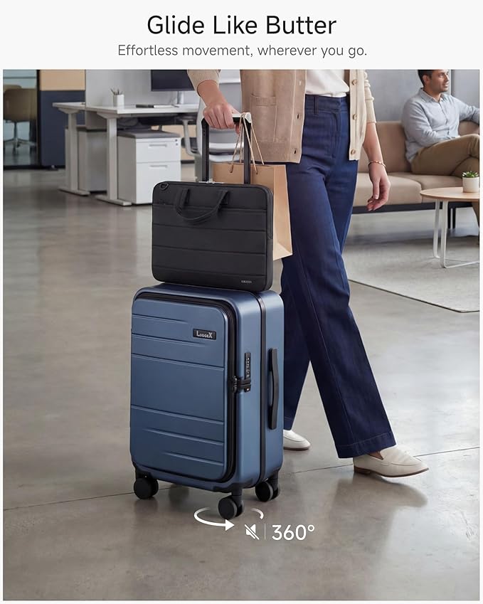 LUGGEX Carry On Luggage Top Opening, FLA Aluminum Frame Trunk Style Luggage 21 Inch, Polycarbonate Hard Shell Suitcase (FX-Enhance, Blue, 43L)
