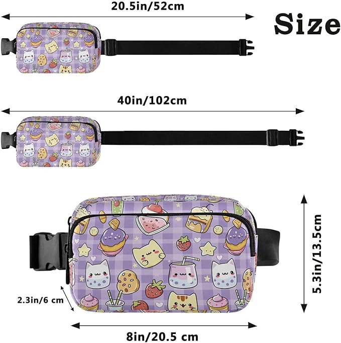 Kawaii Cat Bear Milk Cake Plaid Fanny Pack for Women Men Water Resistant Fashion Waist Packs with Adjustable Strap Belt Bag for Travel Workout Jogging Hiking 21219474