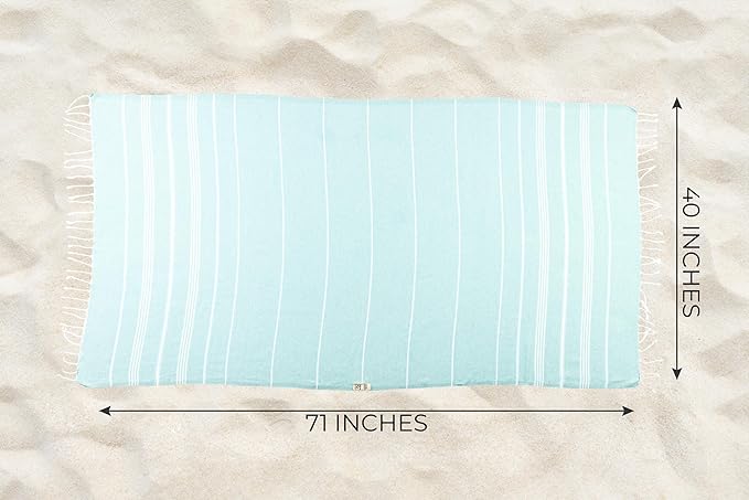 Ray Silver Turkish Beach Towel – 100% Cotton 40x71 Quick Dry Oversized Sand Free Lightweight Blanket for Travel Camping Bath Sauna Pool Gym Yoga (1pc - S-Turquoise)