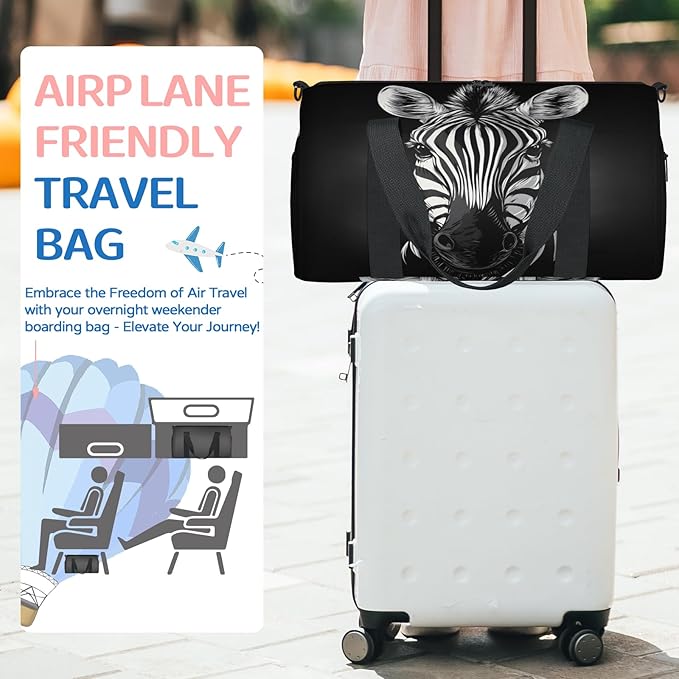 Zebra Travel Duffle Bag for Women Men, Overnight Weekender Bag, Carry on Tote for Sport Gym