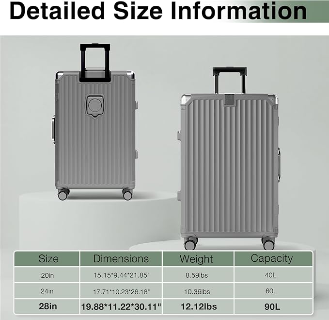 Krute No Zipper Luggage Set 2 Pieces Aluminum Frame PC Hard Shell Zipperless Suitcase Set With Wheels TSA Lock Carry On Luggage and Checked Suitcases
