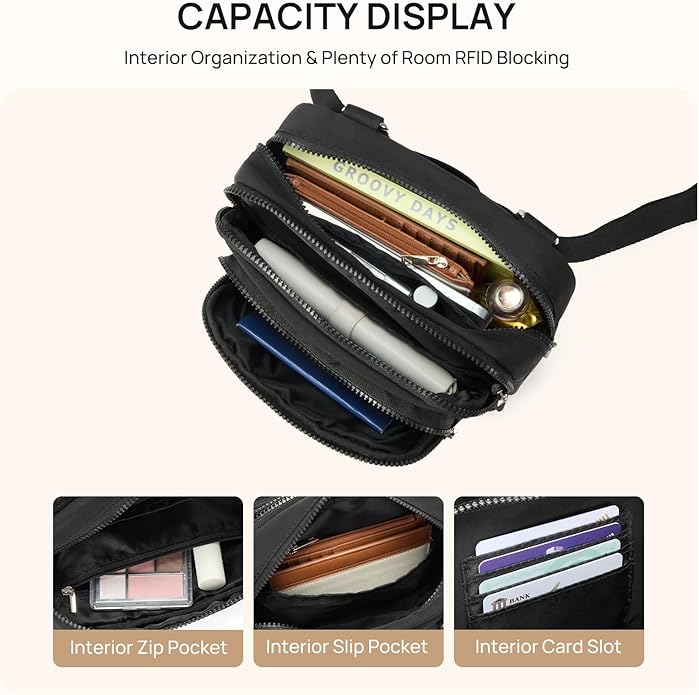 Telena 3-Zip Crossbody Bags for Women Anti Theft Cross Body Bag for Woman Travel Everyday Use