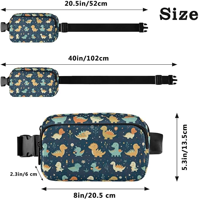 Cute Dinosaurs Fanny Pack for Women Men Water Resistant Fashion Waist Packs with Adjustable Strap Belt Bag for Travel Workout Jogging Hiking 21219797