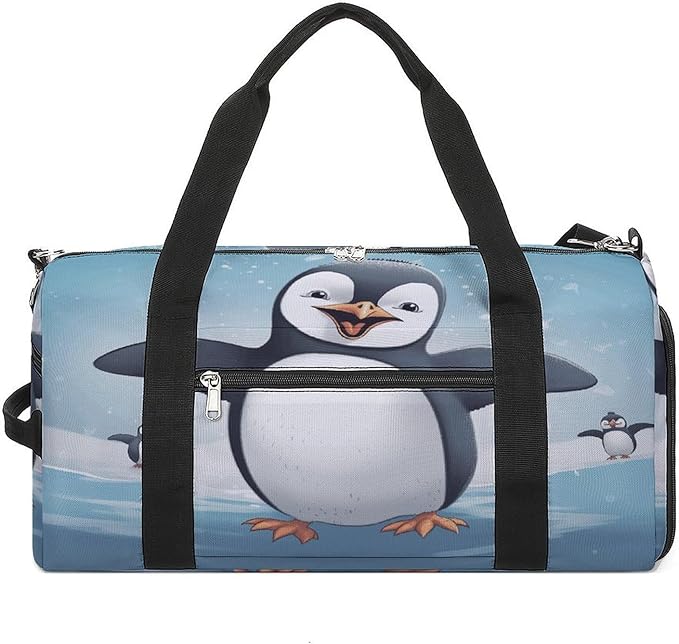 Oxford Cloth Happy Penguin Gym Bag,Duffle Bag with Shoes Compartment And Adjustable Shoulder Straps，Weekender Bags for Men Women.