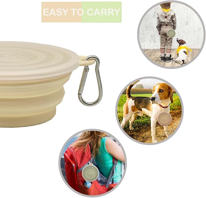 Small Collapsible Dog Bowl 12oz,2 Pack Portable and Foldable Pet Travel Bowls with 2 Carabiners & Lids for Dogs Cats and Small Animals (Macaron Yellow+Green, 350ml)