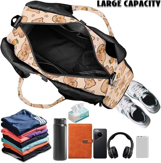 Capybara Watermelon Gym Duffel Bag for Women with Shoe Compartment and Yoga Mat Holder Cute Luggage Sports Travel Carry On Bag Overnight Duffel Bags Lightweight