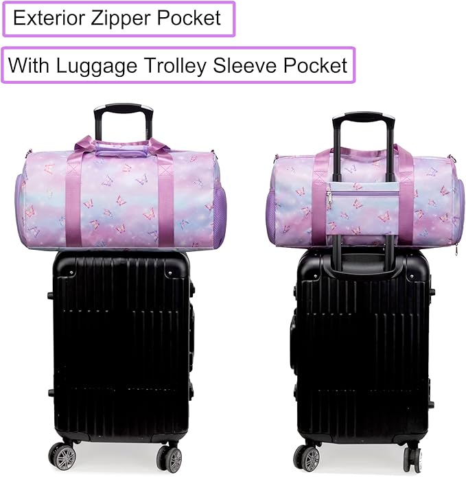Butterfly Dance Bag for Girls,Gym Travel Duffle Bag Gymnastics Sports Dance Bag with Shoe Compartment