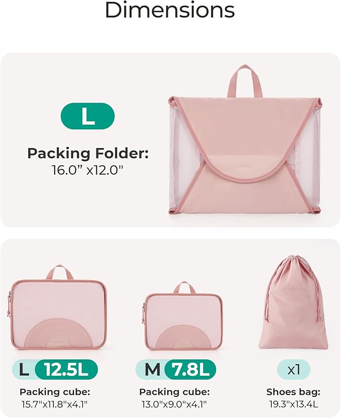 BAGSMART Garment Folder Packing Cubes for Travel, 4 Set Lightweight Travel Cubes for Wrinkle Free, Durable Suitcase Organizers Bag Set for Travel Essentials White Opal