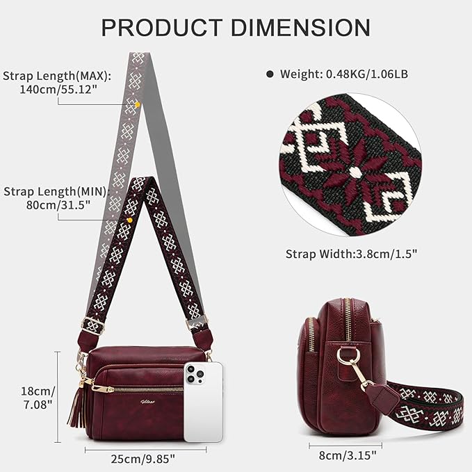 Small Leather Crossbody Bags for Women Anti theft Purses and Handbag Shoulder Hangbag with Wide Strap Tassel