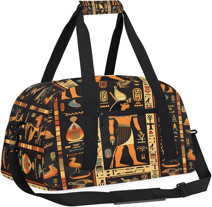 Travel Duffle Bag, Egyptian Hieroglyphs Waterproof Weekender Overnight Bags for Women Men Lightweight Carry on Duffle Gym Bag for Travel, Sports, Fitness, Workout