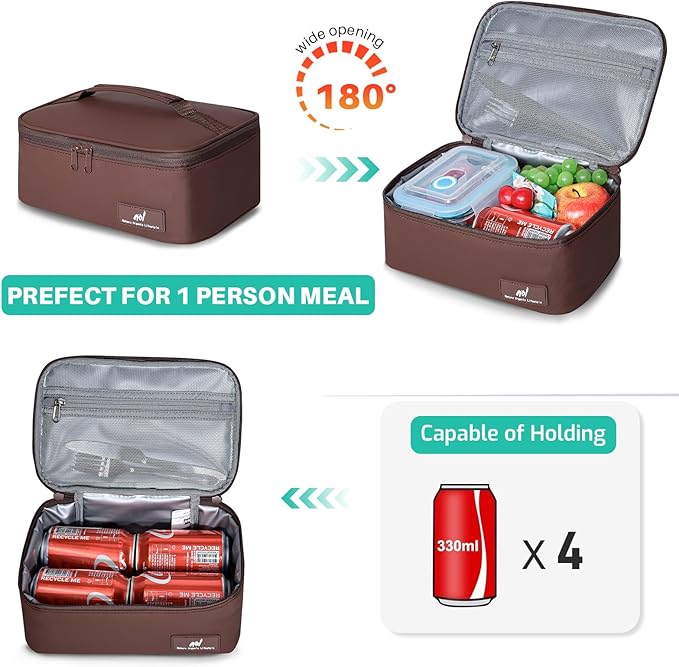 NOL Natural Organic Lifestyle Insulated Lunch Bag for Adults – Compact Cooler Lunch Box with Food-Grade Lining, Waterproof Lunch Bag for Work, Travel | Portable Thermal Meal Tote with Handle, Coffee