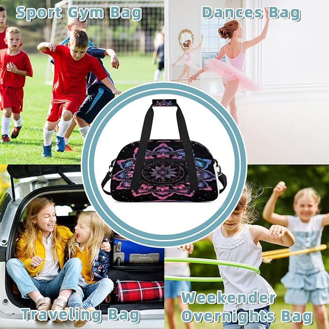 Gym Bag for Women Men, Purple Tribal Pattern Travel Duffle Bags for Dance Ballet Overnight, Carry-On Weekender Bag with Detachable Shoulder Strap