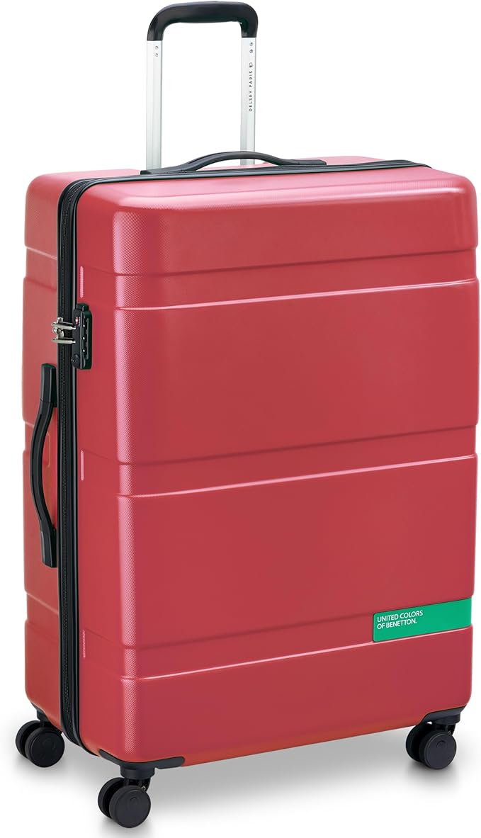 United Colors of Benetton Now! Hardside Luggage with Spinner Wheels, Red, Checked-Large 27 Inch