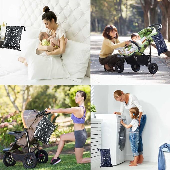 2 Pcs Waterproof Reusable Wet Dry Bag for Diaper Baby Cloth Gym Clothes Washable Travel Bags for Beach Pool Swimsuits Pockets with Two Zippered Dirty Diapers Stroller Yoga Toiletries Daycare Organizer