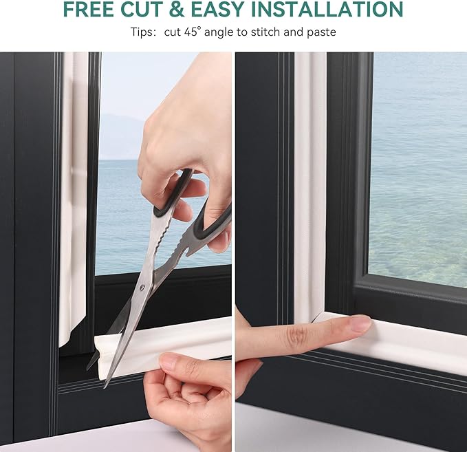 MOPMS Draft Stopper Sweep, Door Weatherproofing Stripping, Window Seal Strip Self-adhisive Soundproof Cuttable Weather Length 6.56 Ft, White