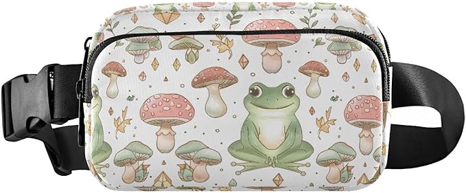 Kawaii Frog Mushrooms Fanny Pack for Women Men Water Resistant Fashion Waist Packs with Adjustable Strap Belt Bag for Travel Workout Jogging Hiking 21219496