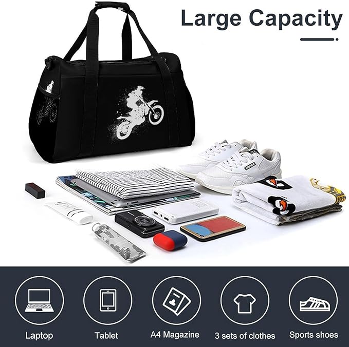 Motorcycle Motocross Duffle Bag Gym Bag for Workout Travel Tote with Detachable Straps