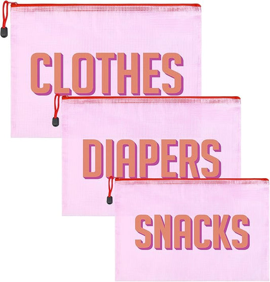 3pcs Hospital Bag Organizing Pouches for Labor and Delivery, Maternity Essentials Diaper Bag Organizer for Mom Travel (Pink, Large)