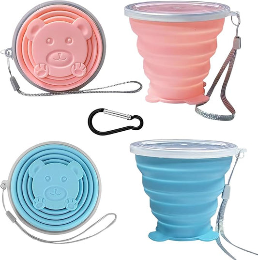 Collapsible Cups-Silicone Foldable Cup-Expandable Folding DrinkingCup Reusable Portable Mugs-Cup For Travel, Camping, Hiking, Beach, Holiday Vacation, Outdoor Sports (PinkSkyBlue)