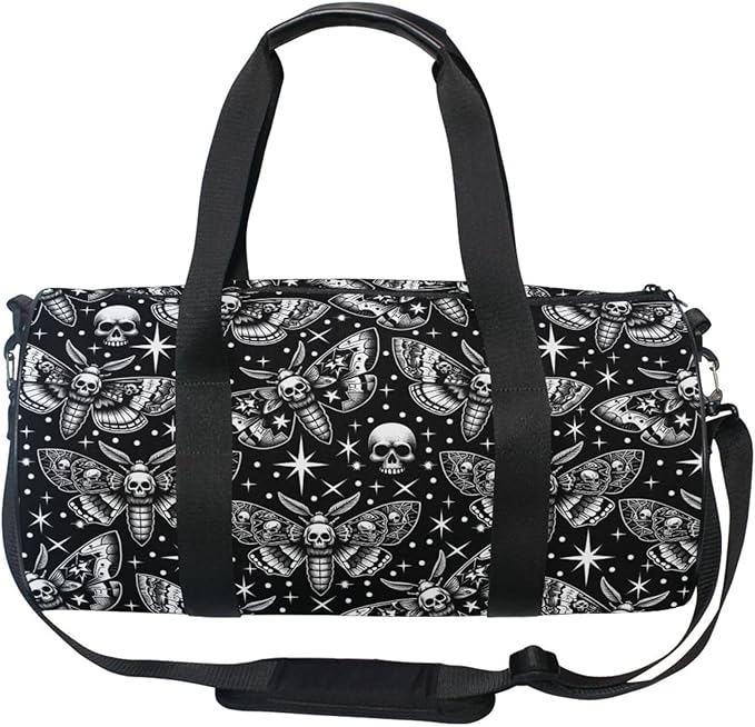 MNSRUU Sports Duffel Bags, Digital Skull Head Moth Athletic Gym Bag Overnight Workout Travel Tote Luggage for Men Women Yoga