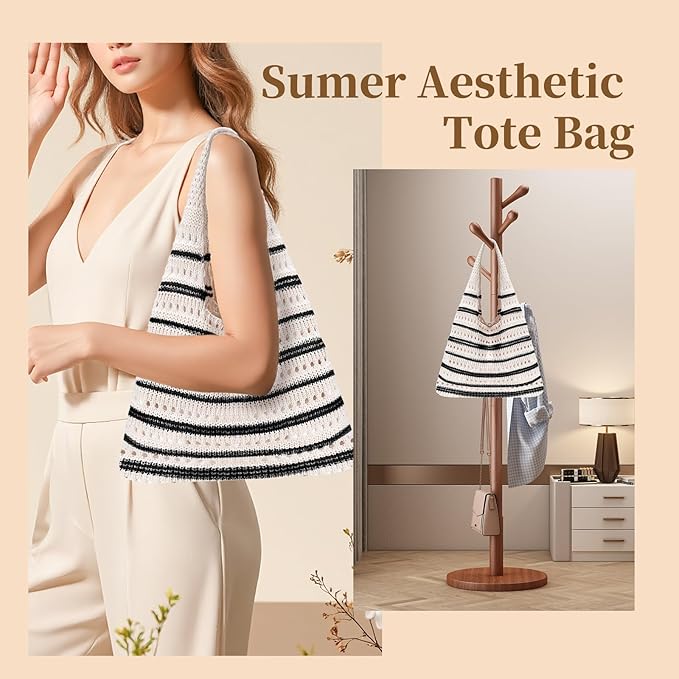 Sightor Crochet Tote Bag, Mesh Beach Bag Knit Summer Hobo Bag Vacation Boho Tote Bag for Women