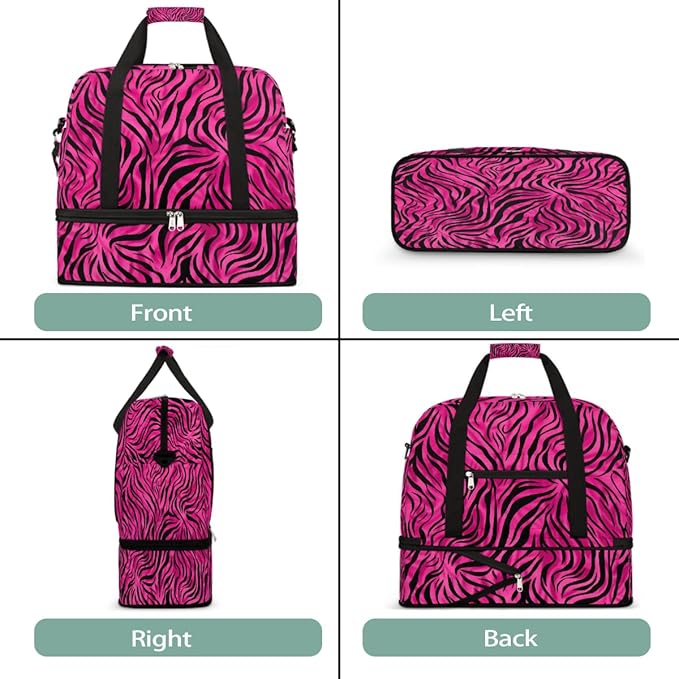 Pink Zebra Print Sports Duffel Bag Lightweight Gym Bag with Shoe Compartment Waterproof Travel Weekender Bag for Women and Men