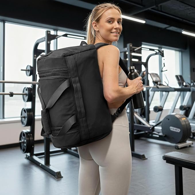 G4Free 45L Travel Duffle Bag for Women Men 3 in 1 Duffel Bags with Shoes Compartment Gym Backpack for Weekender Overnight, Black