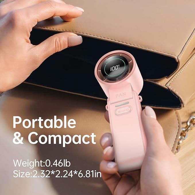 2 Pack Pink Portable Handheld Turbo Fan-100 Speeds, 13500 RPM, 12Hrs Cooling, Digital Display, USB Rechargeable Mini Hand Held Personal Fan for Travel Makeup Outdoor Indoor
