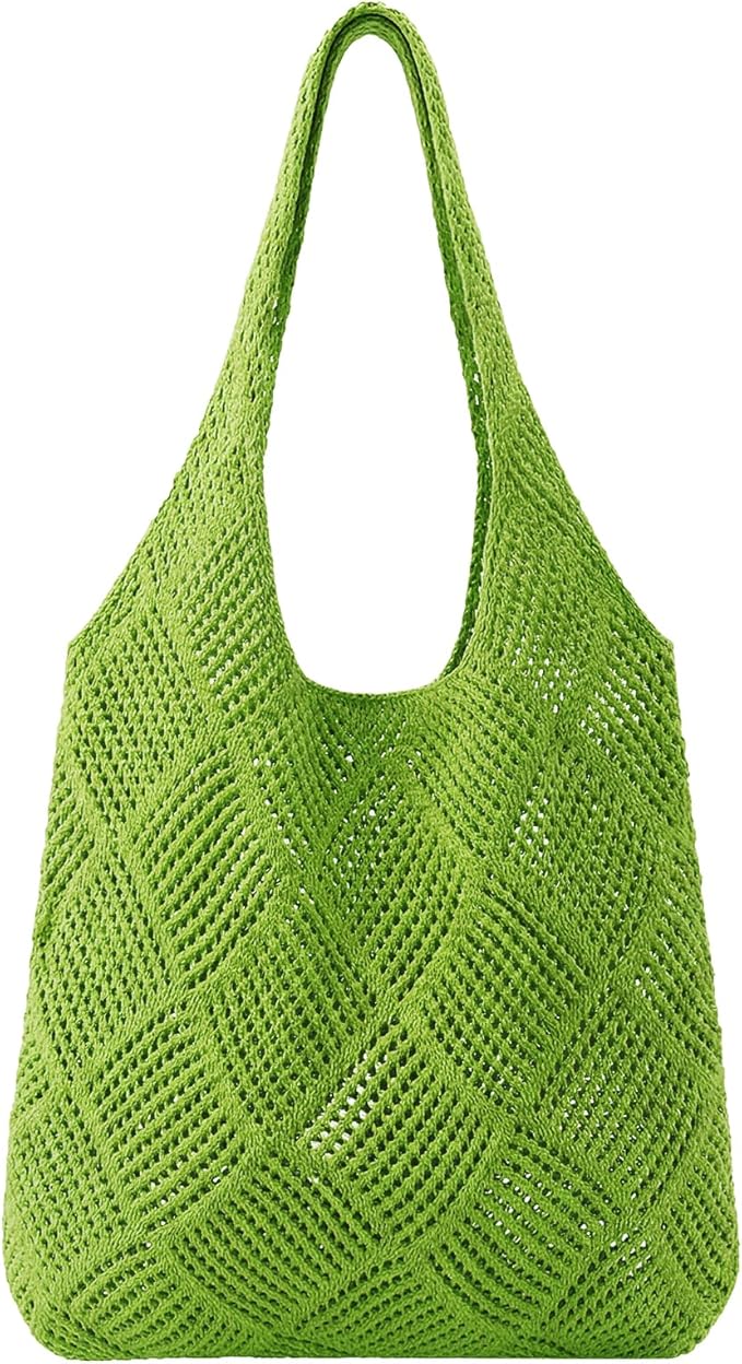 SUOSDEY Crochet Mesh Beach Tote Bag, Knit Summer Vacation Aesthetic Boho Tote Bag for Women