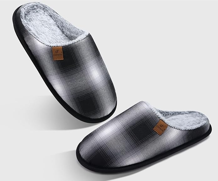 COFACE Mens Cozy Memory Foam Scuff Slippers Casual Slip On Warm House Shoes Indoor/Outdoor Sandal Slippers With Arch Support Rubber Sole Size 7-15