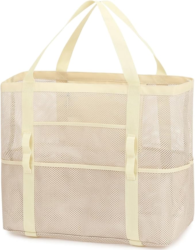 Mesh Beach Bag, Large Beach Tote with Zipper Pocket, Toys Pool Bag for Family Travel Vacation Cruise Essentials