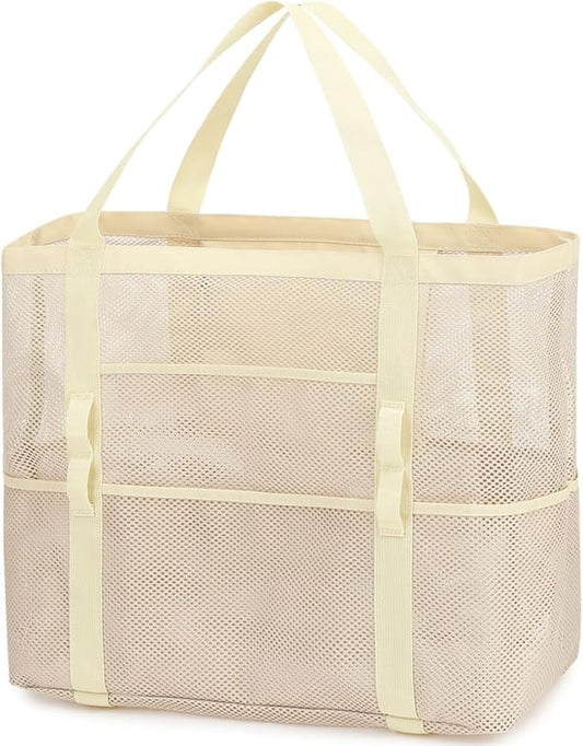 Mesh Beach Bag, Large Beach Tote with Zipper Pocket, Toys Pool Bag for Family Travel Vacation Cruise Essentials
