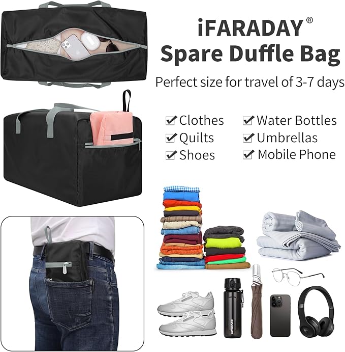 35L Small Foldable Duffle Bag - 22 inch Lightweight Spare Storage Bag for Travel(Black)