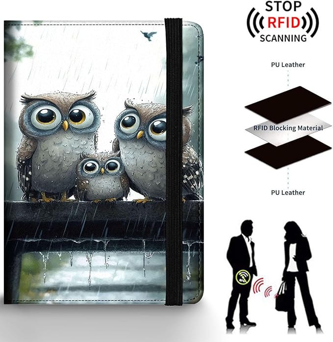 Passport Holder Wallet Cover Case,RFID Blocking Passport Cover,Large Capacity Travel Wallet with Multi Card Slots (Cute Owl)