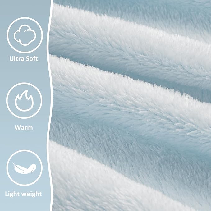 Travel Blanket, Airplane Blanket, Ultra-Soft, Warm & Lightweight, 65x40 in, Outdoor Blanket Essentials for Women, Men & Kids, Included Eye Mask, Luggage Sleeve & Backpack Clip Light Blue