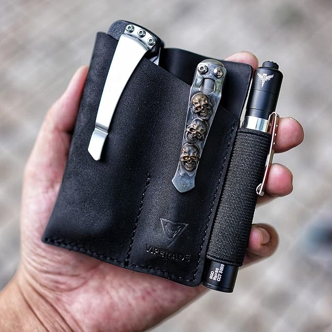 VIPERADE PJ12 Leather EDC Pocket Organizer for Belt, Multitool and Flashlight Holster, Leather EDC Holster with Pen Loop, EDC Leather Knife Sheath with Belt Clip