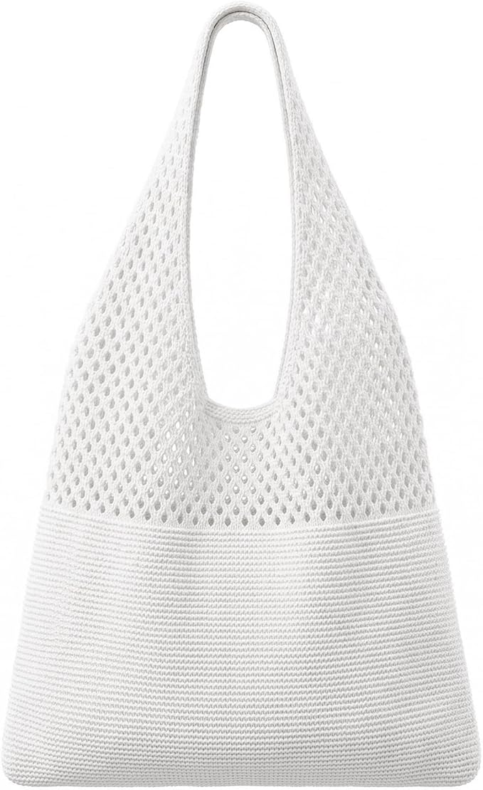 SUOSDEY Crochet Mesh Beach Tote Bag, Knit Summer Vacation Aesthetic Boho Tote Bag for Women
