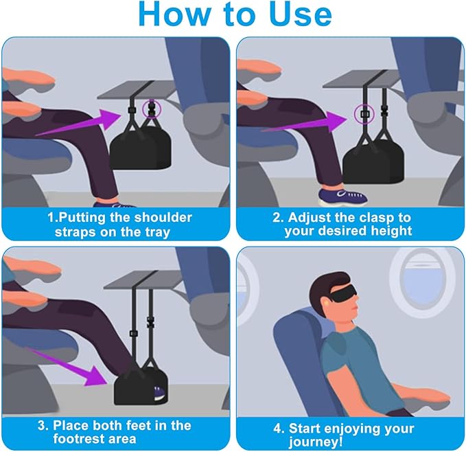 Zorfeter 1 Pack Memory Foam Foot Hammock with Drawstring Bag, Adjustable Foot Rest Portable Foot Sling, No Collapse Support Plates for Plane Travel/Travelers