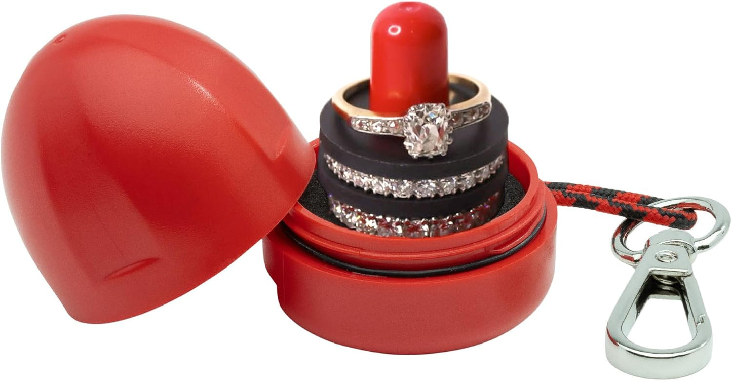 RING THING - Ring Holder Keychain, Jewelry Organizer and Storage, Portable Waterproof Ring Case, Pill Box Container, Gym and Travel Accessory (Ruby Red)
