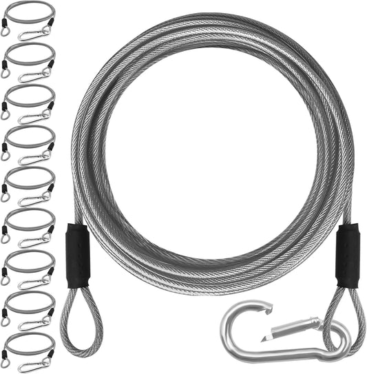 1/8 inch Stainless Steel Security Cable with Hooks 2.6 FT Luggage Lock Security Cable with Loops（10Pack ）